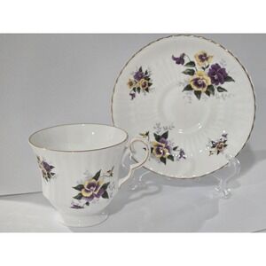 Royal Windsor Fine Bone China Cup and Saucer Set Pansies England Purple Floral
